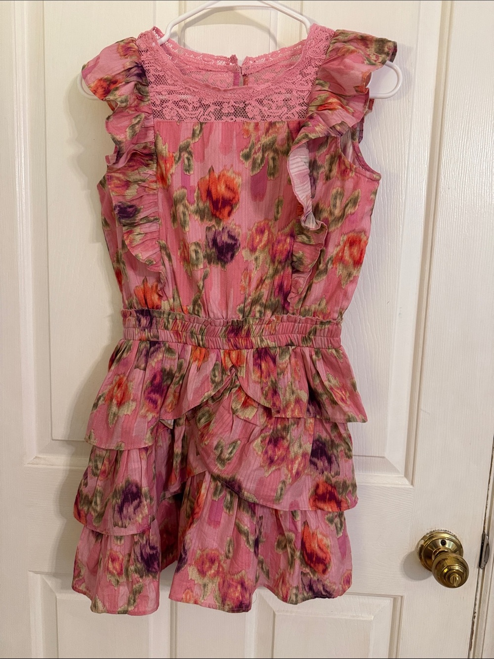 LoveShackFancy Pink Floral Ruffle Tiered Dress